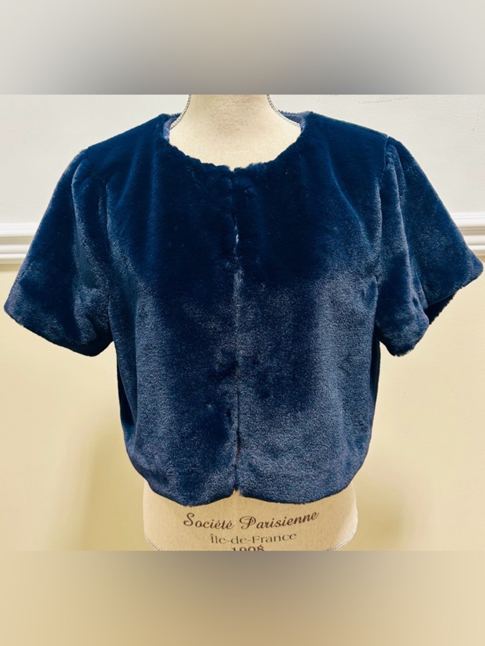 Echo Faux Fur Cropped Jacket M/L Blue Elegant Posh Coquettegirl